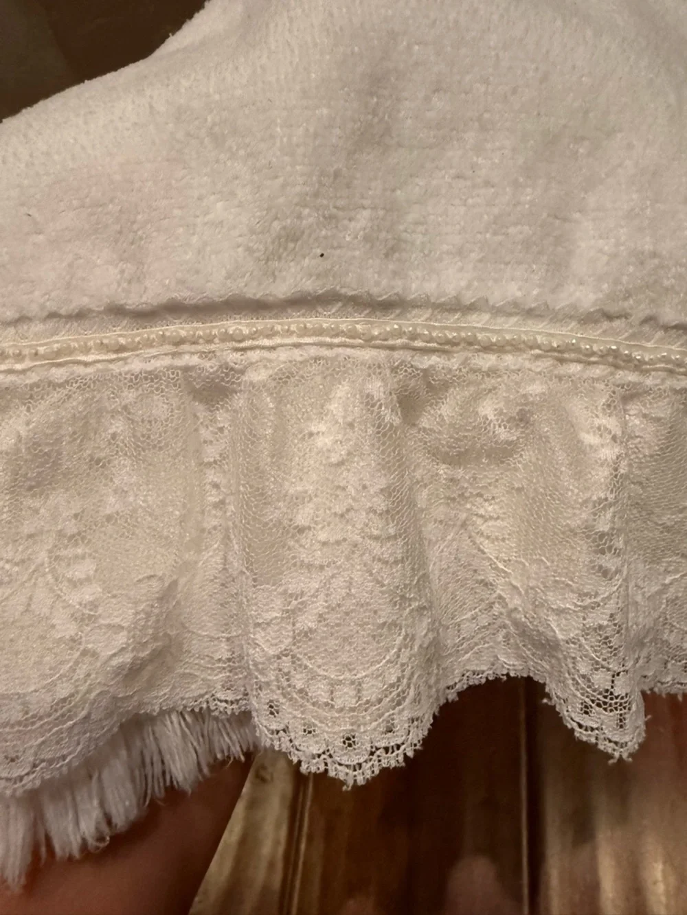 Set of two Vintage Decorative Finger Towel White Lace/Pearl Soft Fluffy